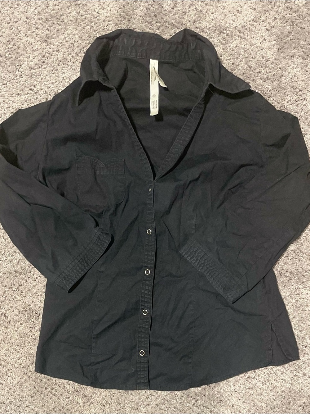 Quigg Stretch Black Button-Up Shirt Y2K Minimalist Long Sleeve Size S